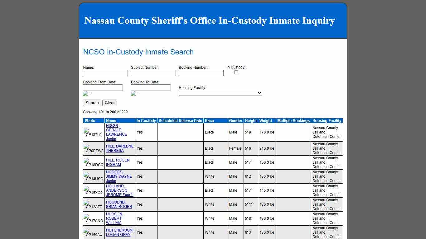 NCSO In-Custody Inmate Search
